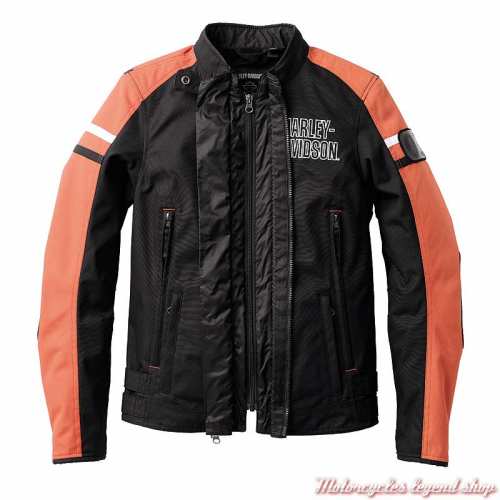 Blouson textile Hazard waterproof Harley-Davidson femme, noir et orange, polyester, 600 denier, fermeture, 98183-22EW