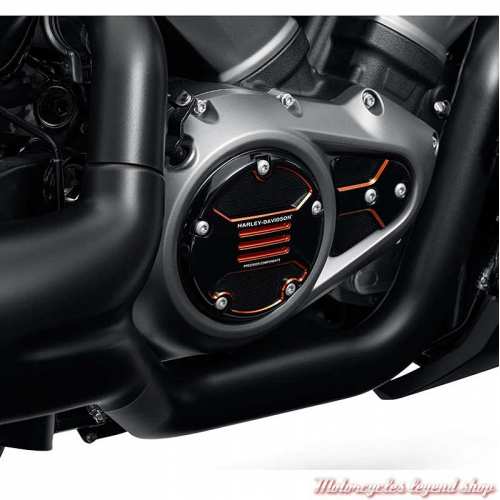 Trappe d&#039;embrayage Adversary Harley-Davidson, aluminium noir et orange, pour modèles Revolution Max, visuel, 14101389