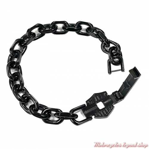 Bracelet acier noir Bar &amp; Shield vintage Harley-Davidson homme, maille forçat, fermoir, HSB0253