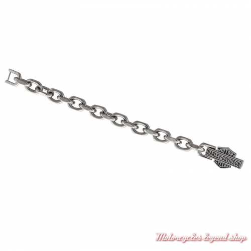 Bracelet acier Bar & Shield Harley-Davidson homme, argenté, maille forçat, HSB0254