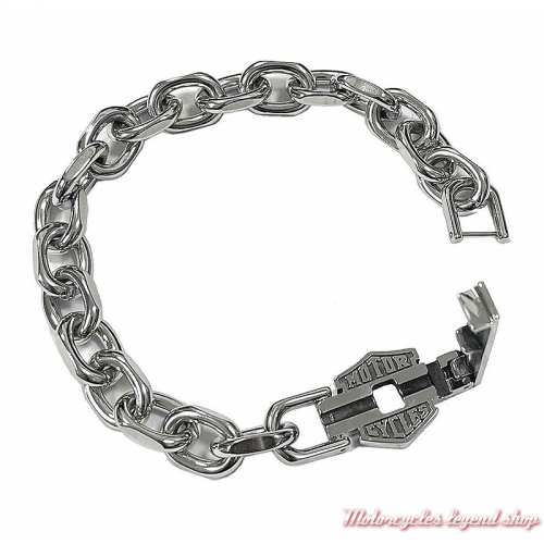 Bracelet acier Bar &amp; Shield Harley-Davidson homme, argenté, maille forçat, fermoir, HSB0254