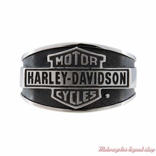 Bague acier Bar & Shield Vintage Harley-Davidson homme, argenté et noir, HSR0103