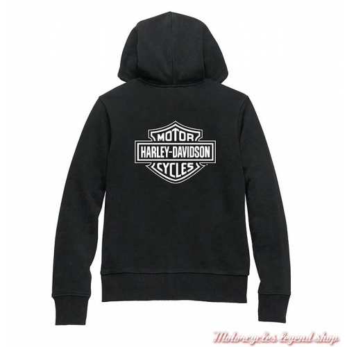 Sweatshirt zippé Bar &amp; Shield Harley-Davidson femme à capuche, noir, coton, dos, 99098-22VW