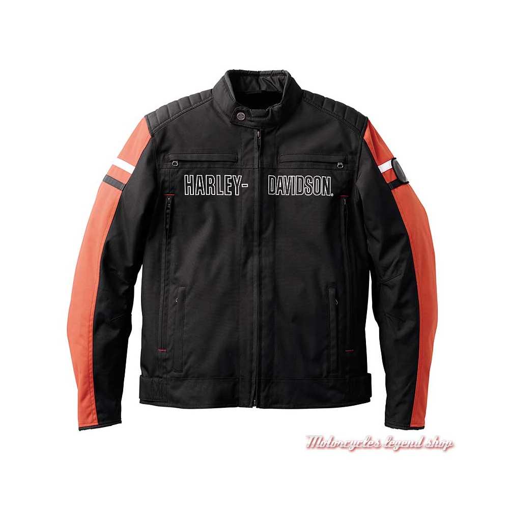 Blouson textile Hazard waterproof Harley-Davidson homme, noir et orange, polyester, 600 denier, 98126-22EM