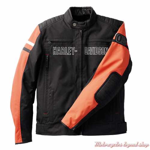Blouson textile Hazard waterproof Harley-Davidson homme, noir et orange, polyester, 600 denier, manches, 98126-22EM