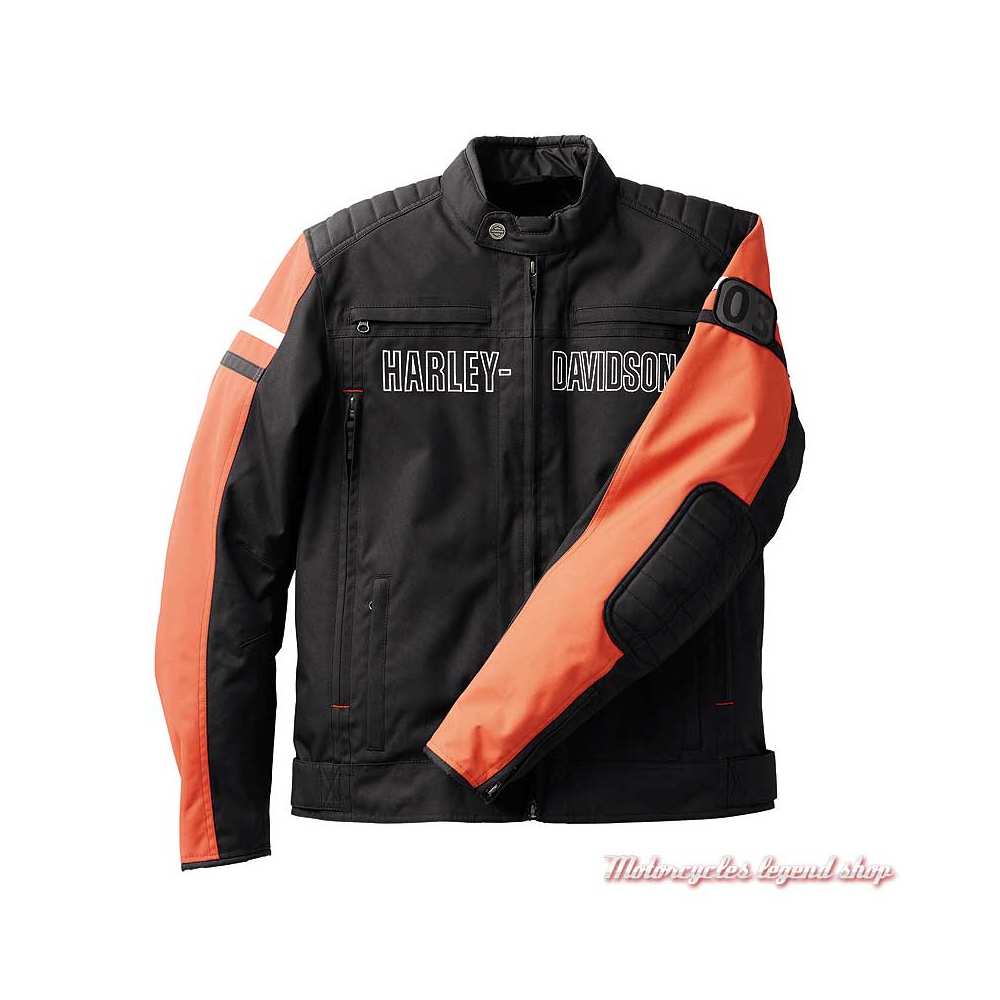 Blouson textile Hazard waterproof Harley-Davidson homme, noir et orange, polyester, 600 denier, manches, 98126-22EM