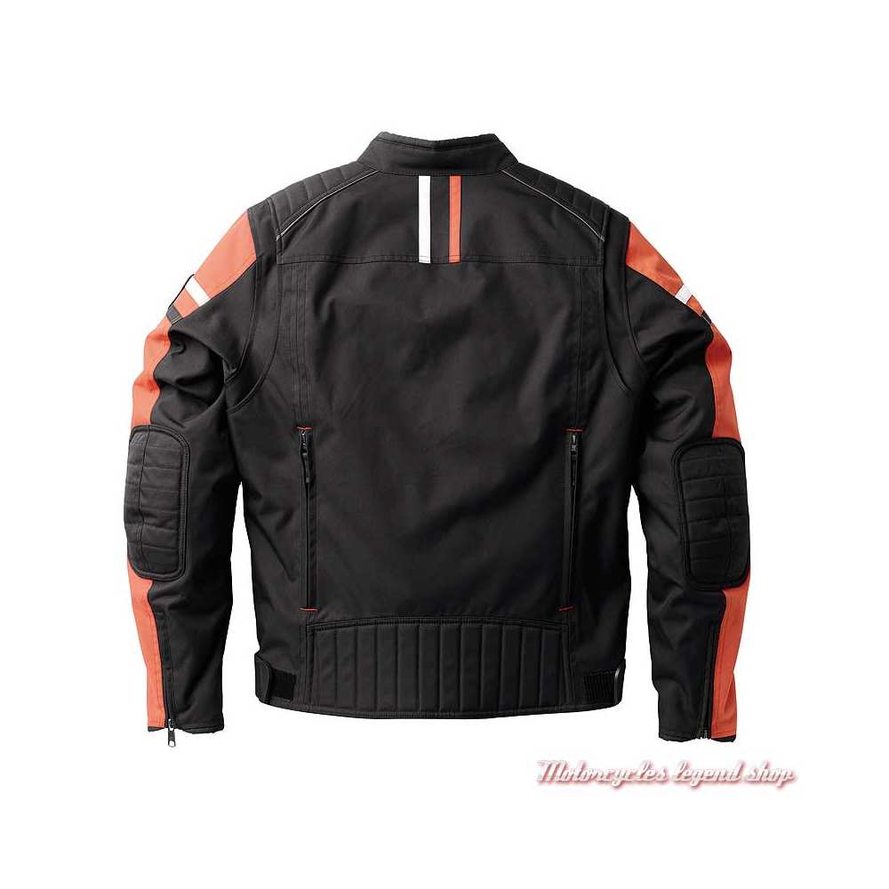 Blouson textile Hazard waterproof Harley-Davidson homme, noir et orange, polyester, 600 denier, dos, 98126-22EM