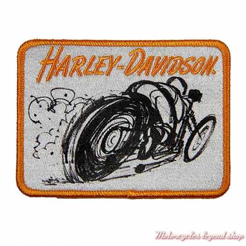 Patch Doodle Rider Harley-Davidson, brodé, à coudre, orange, gris, noir, 10 x 7.5 cm, 8013271