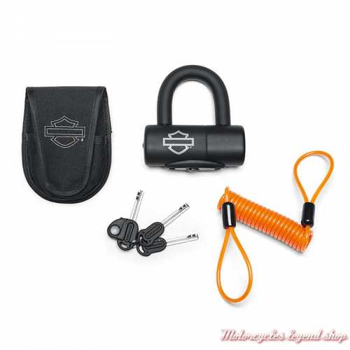 Kit antivol en U Harley-Davidson, noir, clé, cable, pochette rangement, Harley-Davidson 94868-10A