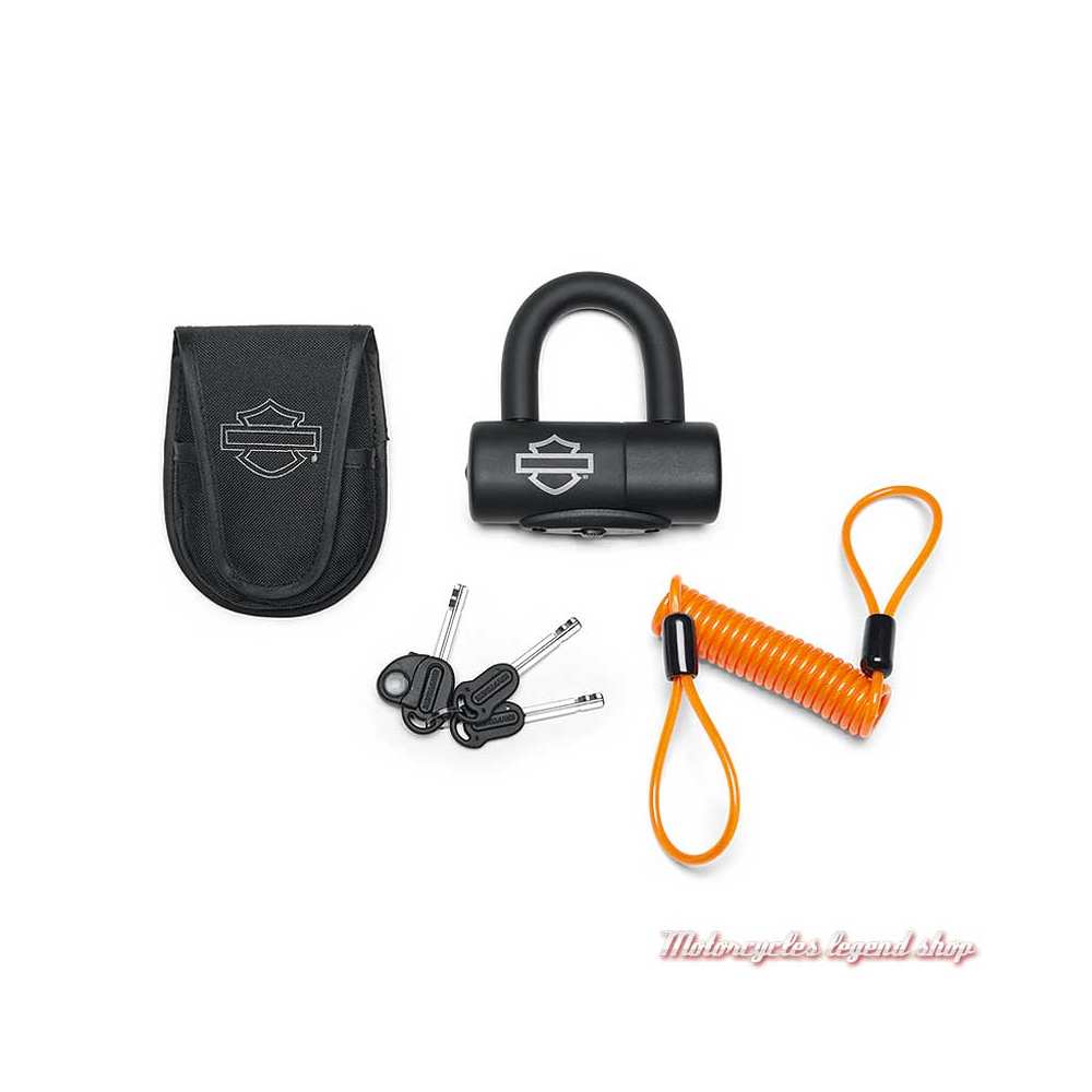 Kit antivol en U Harley-Davidson, noir, clé, cable, pochette rangement, Harley-Davidson 94868-10A