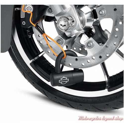 Kit antivol en U Harley-Davidson, noir, clé, cable, pochette rangement, visuel, 94868-10A