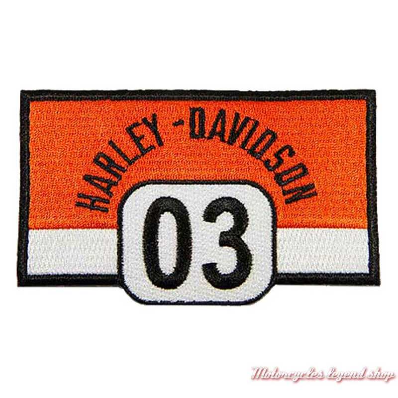 Patch H-D 03 Harley-Davidson, orange; blanc, 10 x 6 cm, à coudre, 8013240
