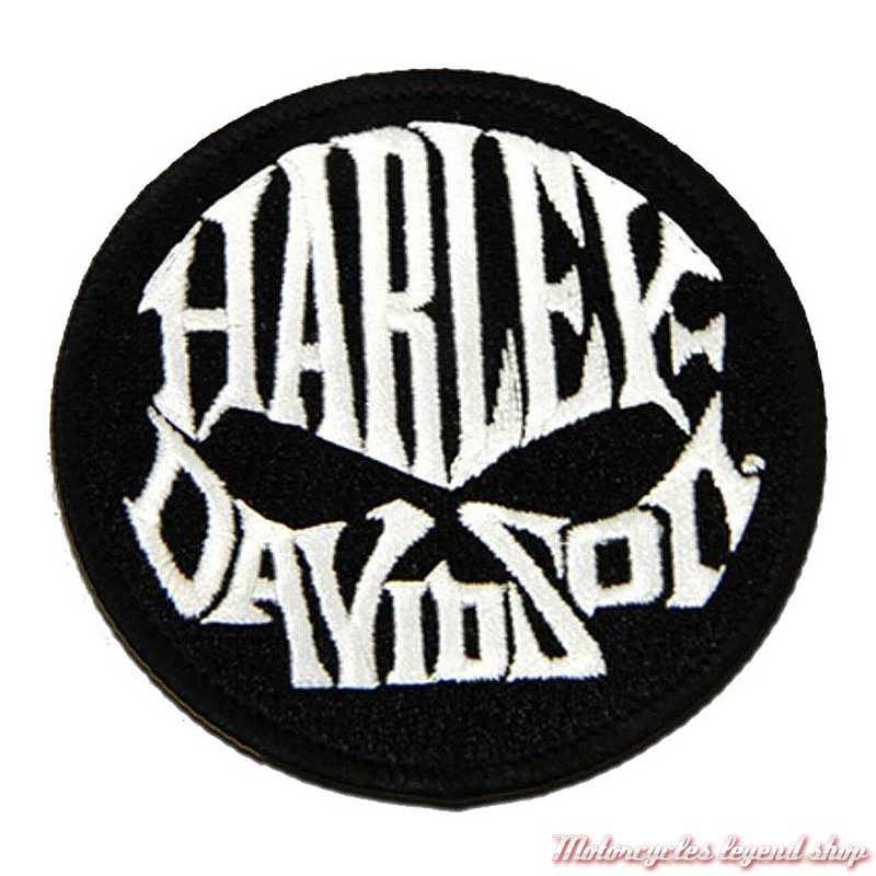 Patch Willie G. Skull Text Harley-Davidson, rond 7.5 cm, noir, blanc, 8011918
