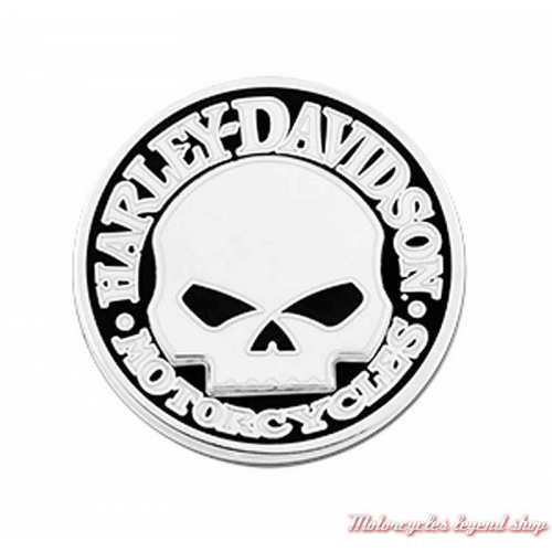 Pin's Willie G. Skull Harley-Davidson, métal argenté, blanc, noir, 8008918