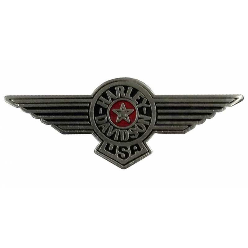 Pin's USA Aviator Wings Harley-Davidson, argent, bleu, rouge, 8009076