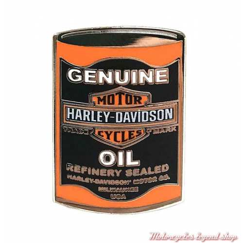 Pin's Oil Can Harley-Davidson, bidon huile, doré, orange, noir, 8009489