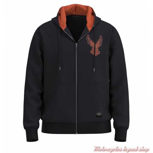 Sweatshirt Eagle Harley-Davidson homme, zippé, à capuche, noir, orange, coton, poly, 96008-23VM