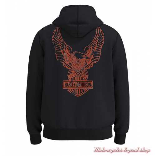 Sweatshirt Eagle Harley-Davidson homme, zippé, à capuche, noir, orange, coton, poly, dos, 96008-23VM