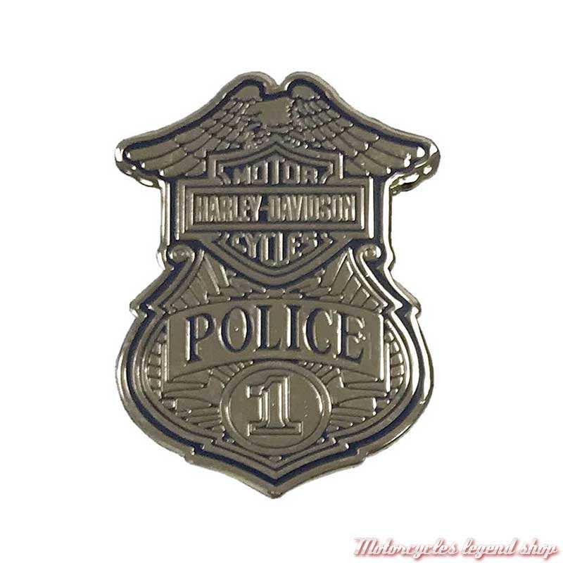 Pin's insigne Police US Harley-Davidson, metal argenté, 8009151