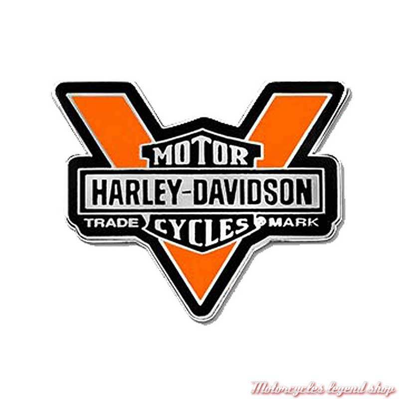 Pin's V Bar & Shield Logo Harley-Davidson, argenté, orange, noir, 8013424