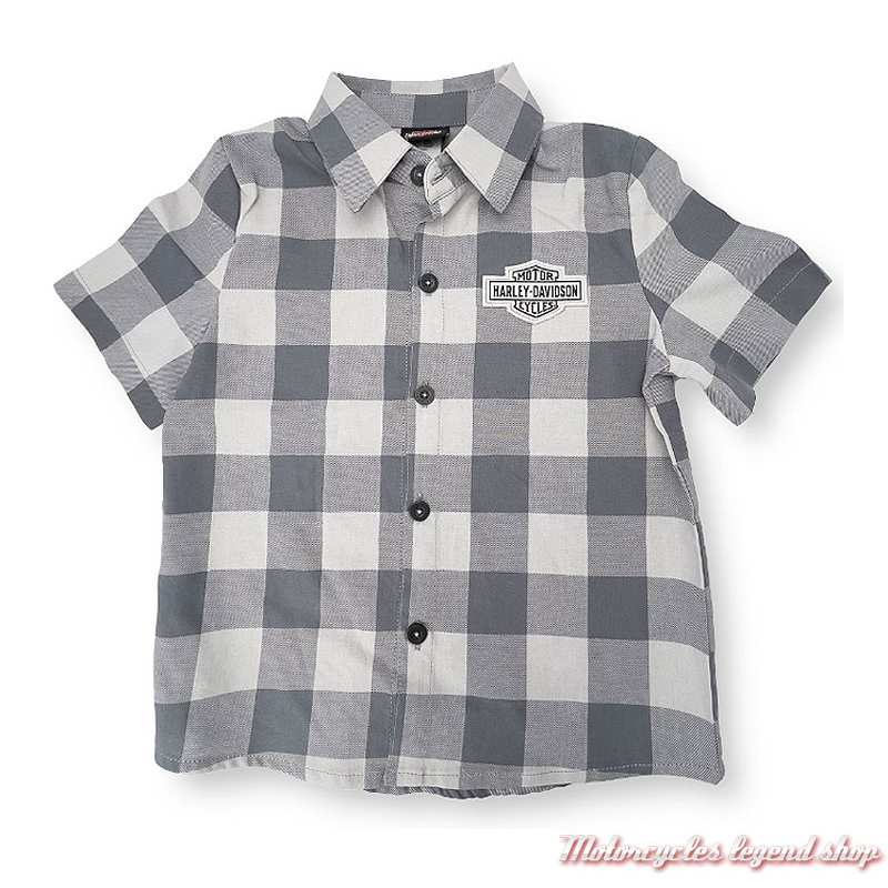 Chemisette Plaid Harley-Davidson enfant, grise, manches courtes, coton, 1070235, 1080235, 1090235