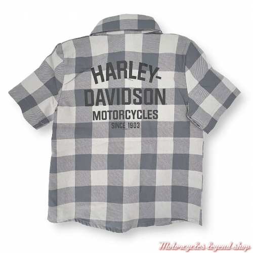 Chemisette Plaid Harley-Davidson enfant, grise, manches courtes, coton, dos, 1070235, 1080235, 1090235