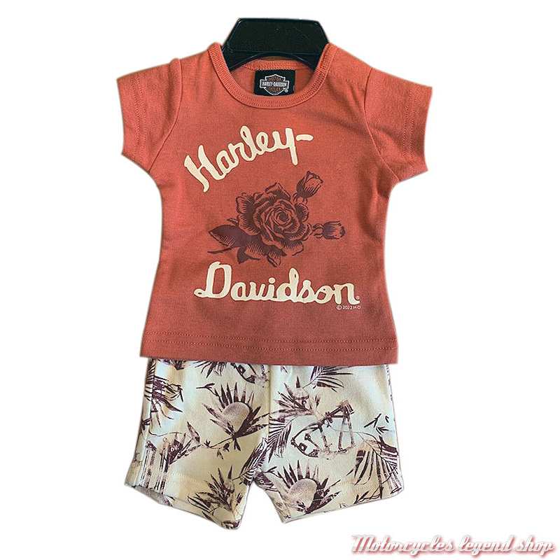 Ensemble fille tee shirt et short Floral Harley-Davidson, orange, écru, coton, 2001247, 2011247, 2021247