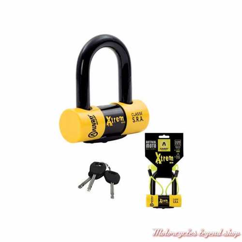 Bloque disque Xtrem mini Auvray, noir, jaune, classe SRA, cordon de rappel