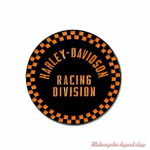 Pin's Racing Division Harley-Davidson, orange, noir, damier, 4 cm, 8013400