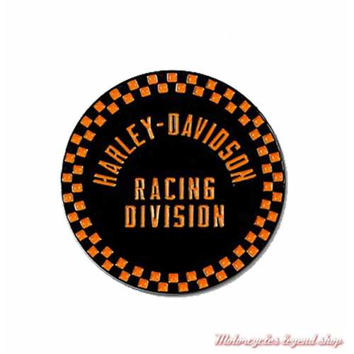 Pin's Racing Division Harley-Davidson, orange, noir, damier, 4 cm, 8013400