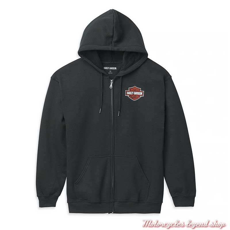 Sweatshirt zippé Bar & Shield Harley-Davidson homme, à capuche, noir, coton, 99122-22VM