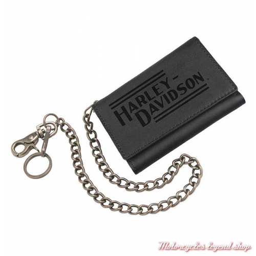 Portefeuille Biker black mousqueton Harley-Davidson, cuir noir, chaine antique mousqueton, IM2118L-BLACK