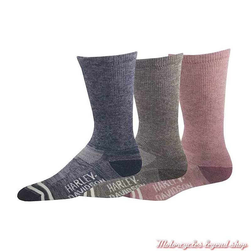 Pack de 3 paires de chaussettes Random femme Harley-Davidson, bleu, gris, rose, performance, D89233070-990