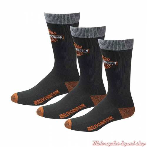Pack de 3 paires de chaussettes Riding homme Harley-Davidson, noir, orange, D99202870-001