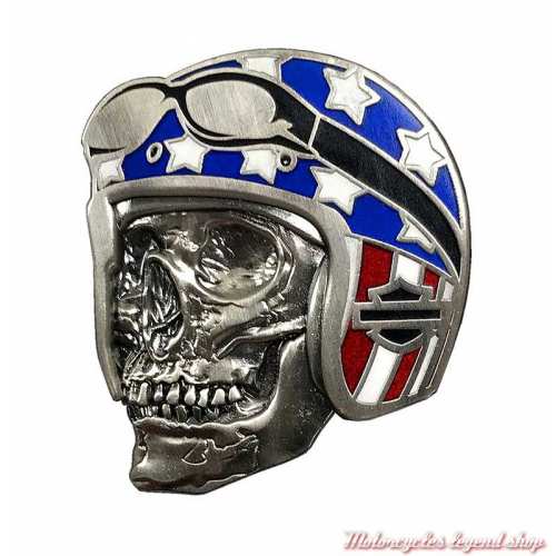 Pin's Biker Skull Flag Harley-Davidson, argent, bleu, rouge, 8009069 blanc, 
