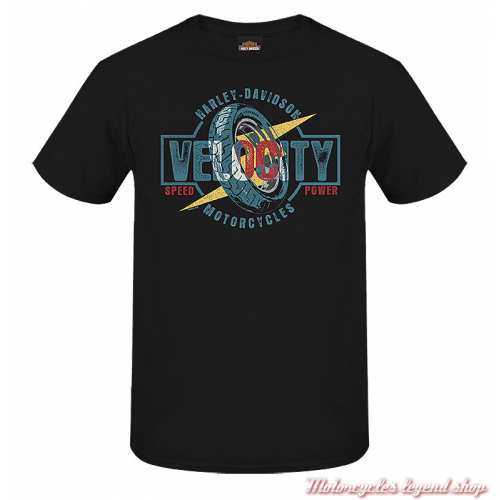 Tee-shirt Velocity Wheel Harley-Davidson homme, noir, manches courtes, Cornouaille Moto Quimper Bretagne, R004439