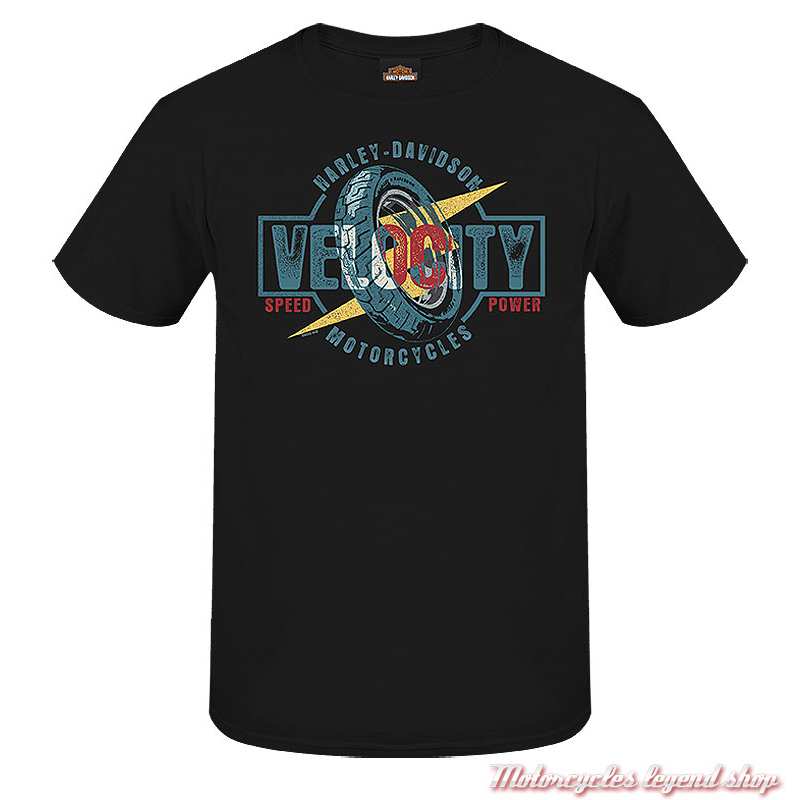 Tee-shirt Velocity Wheel Harley-Davidson homme, noir, manches courtes, Cornouaille Moto Quimper Bretagne, R004439