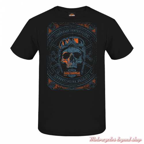 Tee-shirt Skull Blueprint Harley-Davidson homme, noir, manches courtes, Cornouaille Moto Quimper Bretagne, R004437
