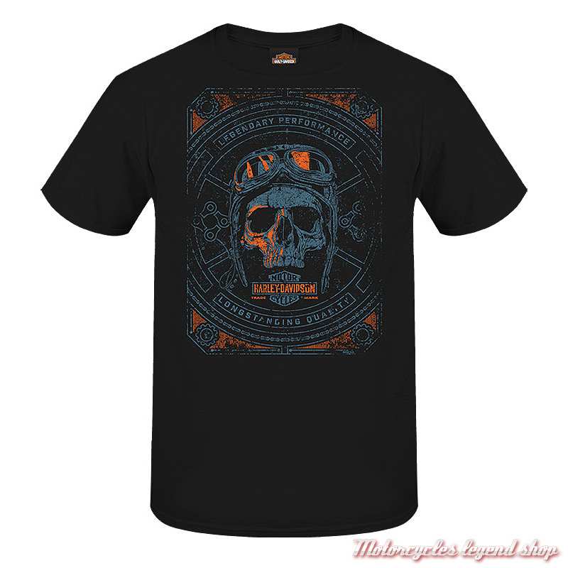 Tee-shirt Skull Blueprint Harley-Davidson homme, noir, manches courtes, Cornouaille Moto Quimper Bretagne, R004437