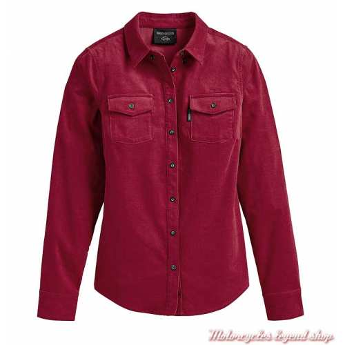 Chemise Thrill Seeker Corduroy Harley-Davidson femme, rouge, velours côtelé, manches longues, 96276-23VW