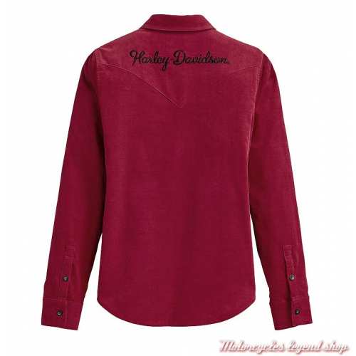 Chemise Thrill Seeker Corduroy Harley-Davidson femme, rouge, velours côtelé, manches longues, dos, 96276-23VW