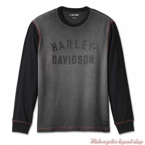 Tee-shirt Iron Bond Harley-Davidson homme, manches longues, gris délavé, noir, coton, 99003-23VM