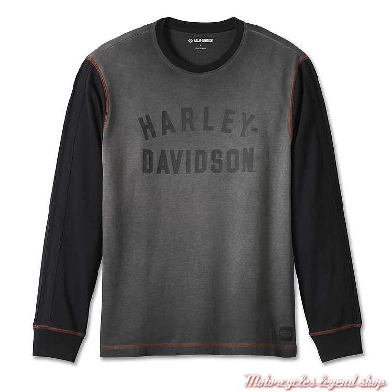 Tee-shirt Iron Bond Harley-Davidson homme, manches longues, gris délavé, noir, coton, 99003-23VM