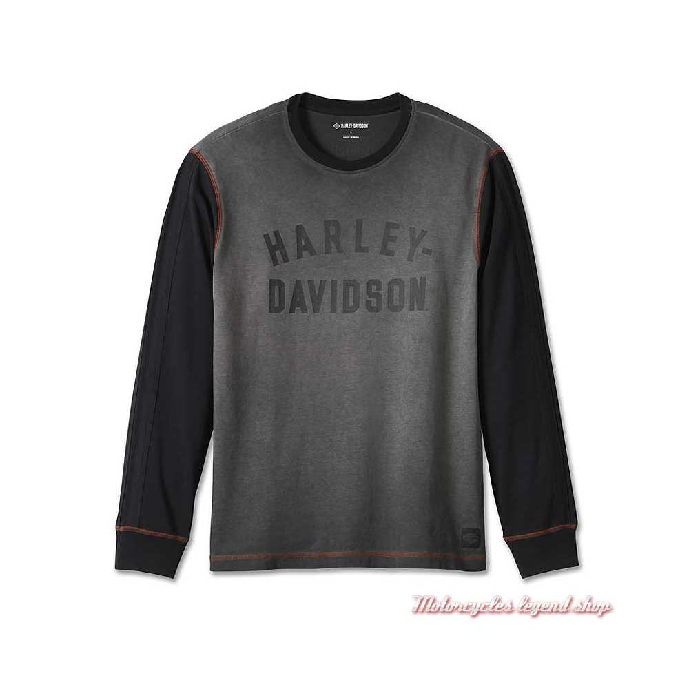 Tee-shirt Iron Bond Harley-Davidson homme, manches longues, gris délavé, noir, coton, 99003-23VM