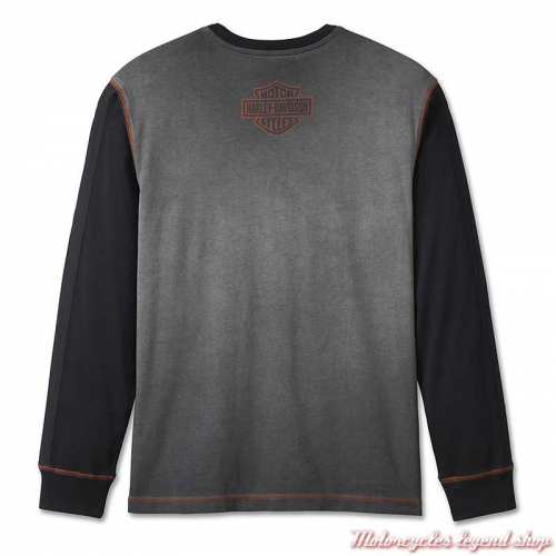 Tee-shirt Iron Bond Harley-Davidson homme, manches longues, gris délavé, noir, coton, dos, 99003-23VM