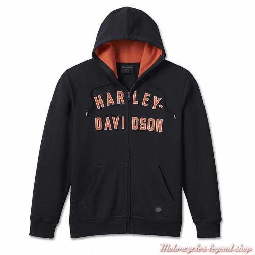 Sweatshirt Iron Bond Harley-Davidson zippé, noir, capuche intérieur orange, coton, 99000-23VM