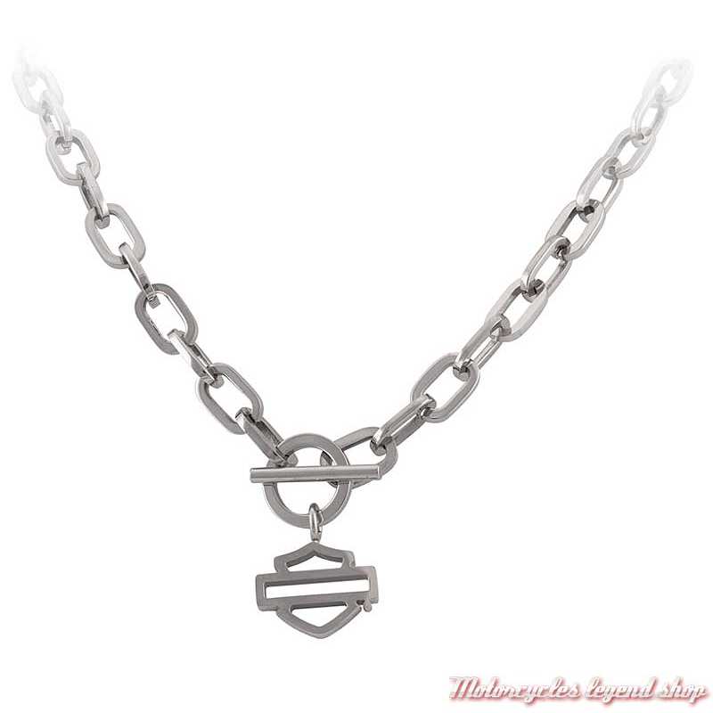 Collier acier Bar & Shield Harley-Davidson femme, maille forçat, fermoir bascule, HSN0080