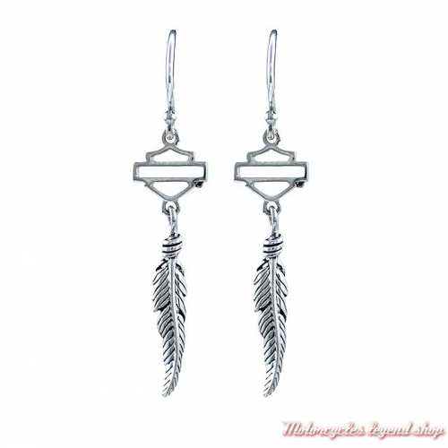 Boucles d'oreilles Feather Harley-Davidson, plume, argent, HDE0407