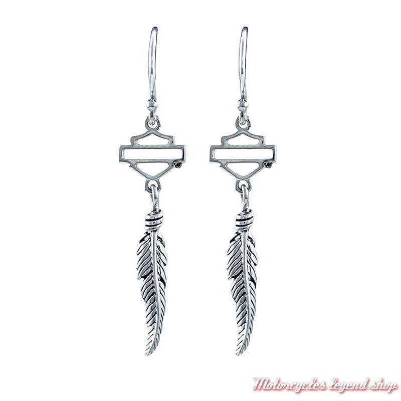 Boucles d'oreilles Feather Harley-Davidson, plume, argent, HDE0407