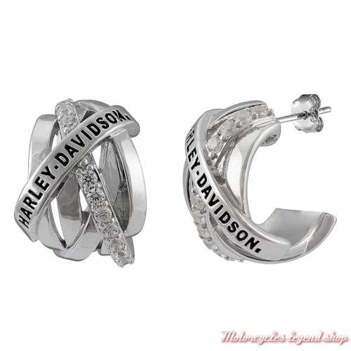 Boucles d'oreilles argent Twisted Bling Harley-Davidson femme, strass, HDE0600